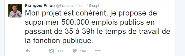 Tweet du compte officiel de François Fillon ; capture d'écran